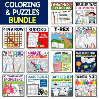Preview of Coloring Pages, Puzzles, Games & Fun Activity Pages for Early Finishers BUNDLE