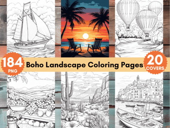Preview of Coloring Pages for Adults Boho Landscape