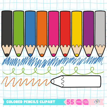 Crayons clip art - 18 colors + blank one (outline with white)