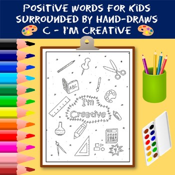 Preview of Coloring Positive Words for Kids Starting with The Letter C - I'm Creative