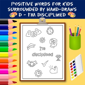 Preview of Coloring Positive Words for Kids Starting with The Letter D - I'm Disciplined