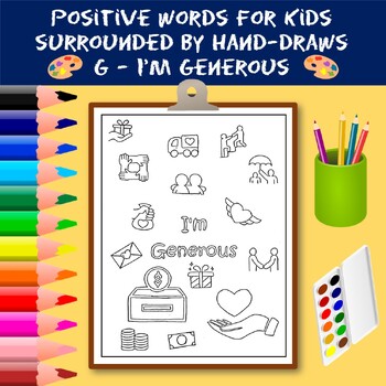 Preview of Coloring Positive Words for Kids Starting with The Letter G - I'm Generous