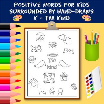 Preview of Coloring Positive Words for Kids Starting with The Letter K - I'm Kind