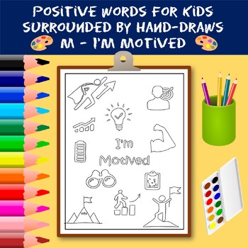 Preview of Coloring Positive Words for Kids Starting with The Letter M - I'm Motived