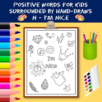 Preview of Coloring Positive Words for Kids Starting with The Letter N - I'm Nice
