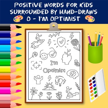 Preview of Coloring Positive Words for Kids Starting with The Letter O - I'm Optimist
