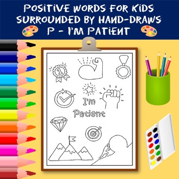 Preview of Coloring Positive Words for Kids Starting with The Letter P - I'm Patient