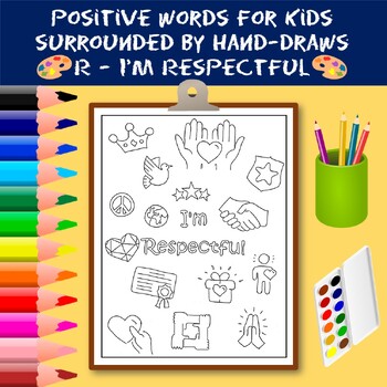 Preview of Coloring Positive Words for Kids Starting with The Letter R - I'm Respectful