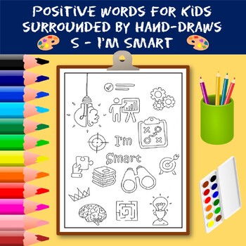 Preview of Coloring Positive Words for Kids Starting with The Letter S - I'm Smart