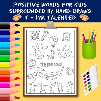 Preview of Coloring Positive Words for Kids Starting with The Letter T - I'm Talented