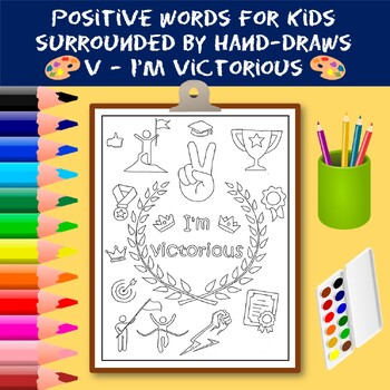 Preview of Coloring Positive Words for Kids Starting with The Letter V - I'm Victorious