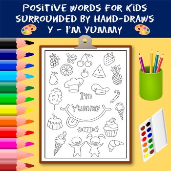 Preview of Coloring Positive Words for Kids Starting with The Letter Y - I'm Yummy