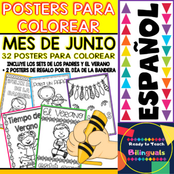 Preview of Coloring Posters in Spanish - June Set (2 Free Posters in the Preview)