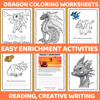 Preview of Coloring Reading Sheets - Cutest and Scariest Dragons