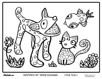 Preview of Coloring Sheet | Famous Artist | Yayoi Kusama | Japanese | Dog, Cat, Bird