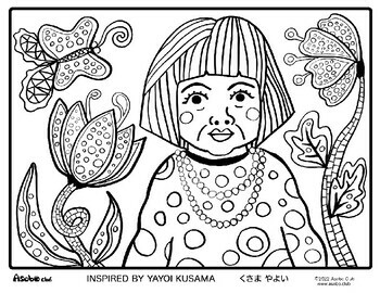 Preview of Coloring Sheet | Famous Artist | Yayoi Kusama | Japanese | Self portrait