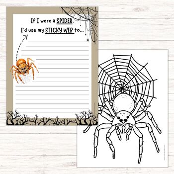 Preview of Coloring Sheet Page, Creative Writing Prompt, Spider Insect Bug Web, Halloween