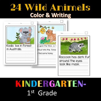 Preview of Coloring Sheets and Writing Journal Prompts 24 Wild Animals