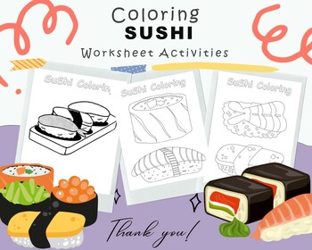 Preview of Coloring Sushi art set for kids Japanese national food and traditional
