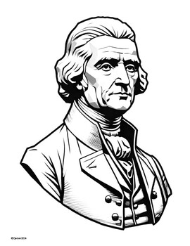 Preview of Coloring Page Thomas Jefferson History Literature Art President's Day