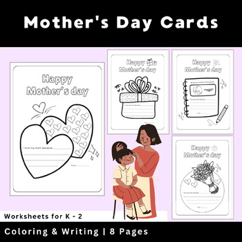 Preview of Coloring & Writing Mother's Day Craft Cards / Worksheet / Printibles for K-2