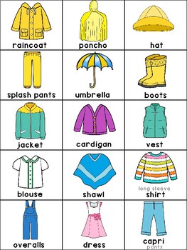 Coloring activity pages in English- Spring clothes / clothing by Vari ...