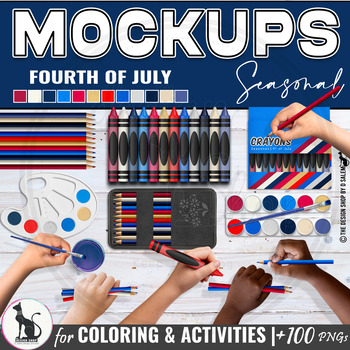 Preview of Coloring and Activities Mockups Hands Colored Pencils Crayons | Forth of July