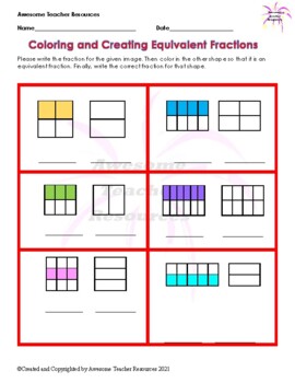 Preview of Coloring and Creating Equivalent Fractions Worksheet