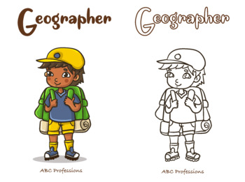Preview of Coloring book or coloring picture of G -Geographer , Professions alphabet . ABC
