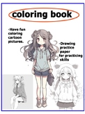 Coloring books and drawing practice sheets