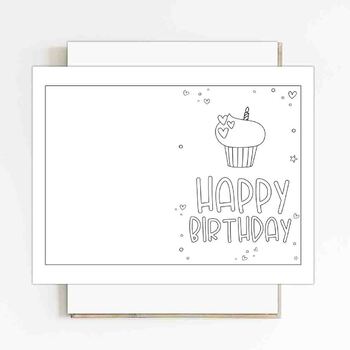 Coloring fold card 5x7in_Cupcake Birthday Card by Kiddie Resources