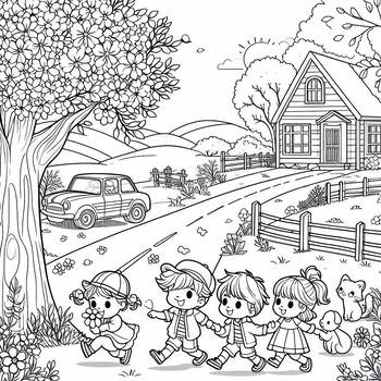 Preview of Coloring page: Children enjoy nature