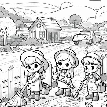 Preview of Coloring page: Cleaning together