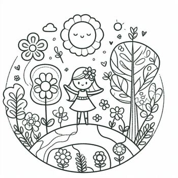 Preview of Coloring page: Flower Earth, Flower you