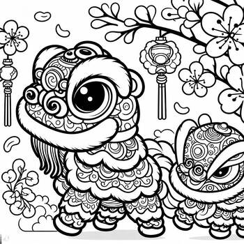 Preview of Coloring page: Lion Dance in Lunar New Year