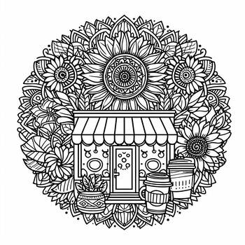 Preview of Coloring page: Mandala Coffee shop