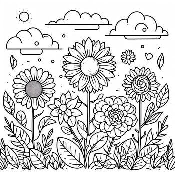 Preview of Coloring page: Spring, Flowers