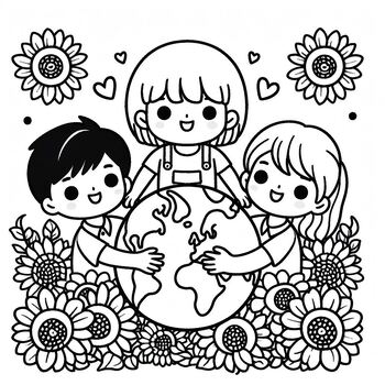 Preview of Coloring page Together we save our planet