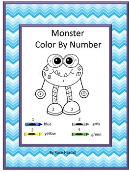 Preview of Monsters Theme Color by Number Math Worksheets Special Education Kindergarten