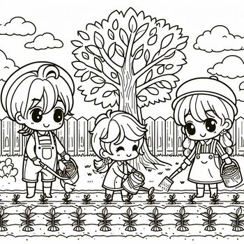 Preview of Coloring picture Planting Trees and planting real trees in garden activity