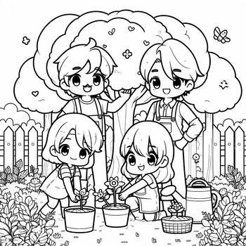 Preview of Coloring picture Planting Trees for new year