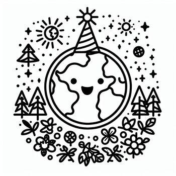 Preview of Coloring picture The Earth celebrates the new year Make the Earth happy Campaign