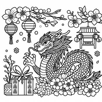 Preview of Coloring picture Year of The Dragon Lunar New Year 2024