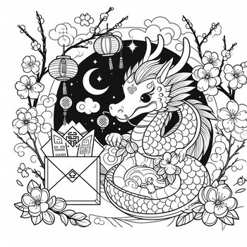 Preview of Coloring picture Year of The Dragon Lunar New Year 2024