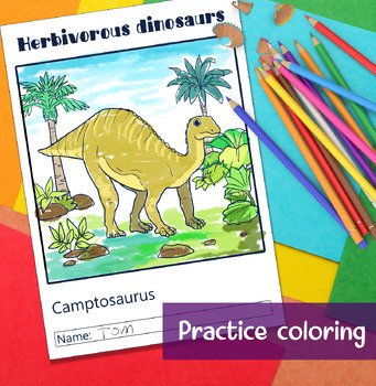 Preview of Coloring practice sheet Herbivorous dinosaurs
