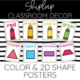Colors & 2D Shapes Posters Shiplap Theme for Classroom Decor