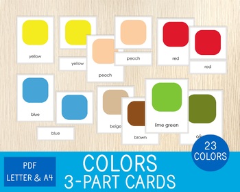 Preview of Colors 3-Part Cards, Nomenclature Cards, Colors Recognition, Montessori Cards