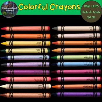 Preview of Colors Clip Art Colorful Crayons Set Photo & Artistic Digital Stickers 40 images