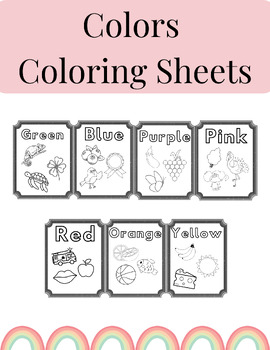 Preview of Colors Coloring Sheets: Red, Orange, Yellow, Green, Blue, Purple, Pink