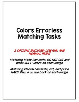 Preview of Colors Errorless Matching Tasks